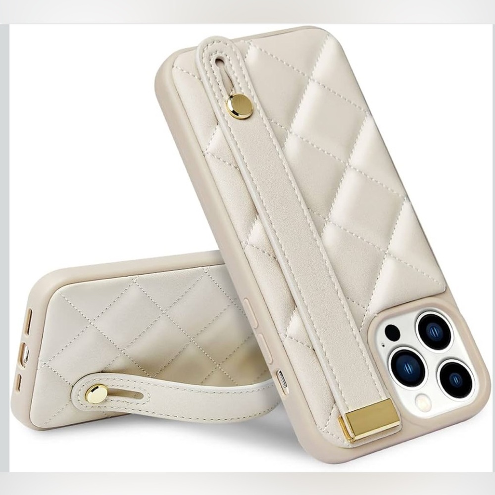 3/$15 ZVE iPhone 12 Pro Max Cover Beige Quilted Stitching With Strap